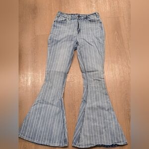 Rock & Roll Cowgirl High Rise Bell Bottom Striped Denim Jeans 29x34